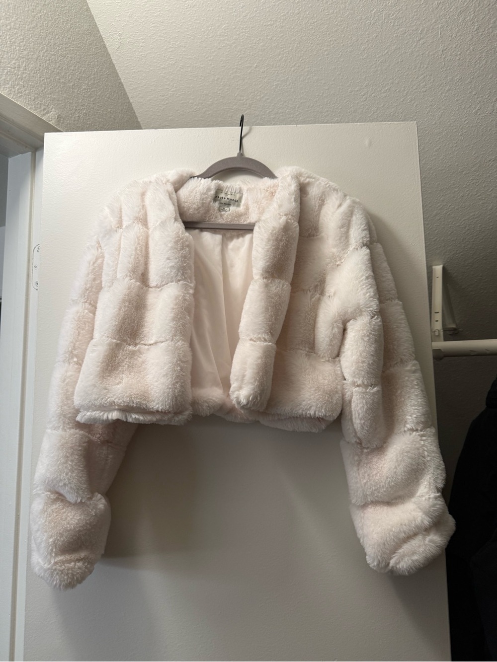 Haute Monde Soft White Faux Fur Teddy Cropped Jacket